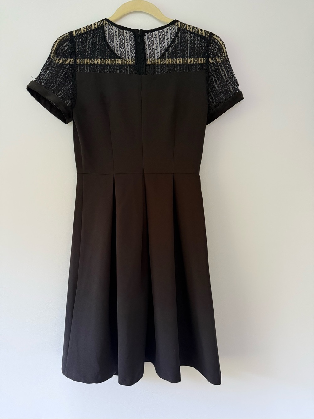 Classic Black Midi Dress with Lace Yoke